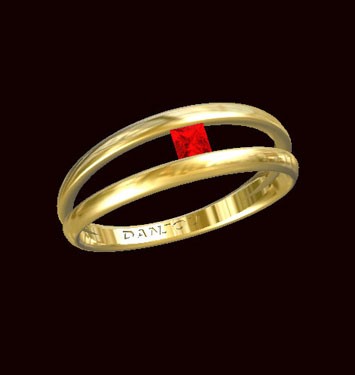 Square ruby ​​ring 750/1000 Gold