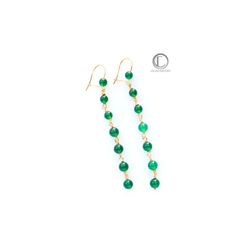 Boucles d' oreilles Agathe VERTE. Or 750/1000