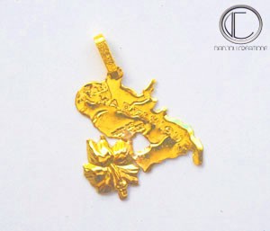 Pendentif carte martinique hibiscus.Or 750/1000