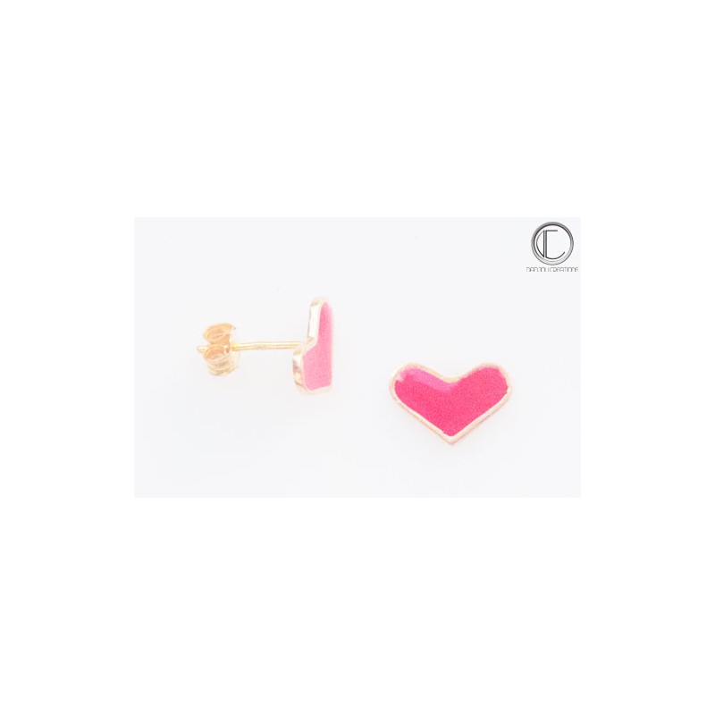 Boucles coeurs émaille rouge .Or 750/1000.