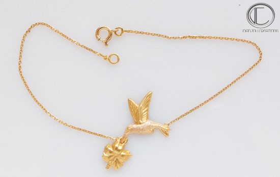BRACELET COLIBRI -HIBISCUS.Or 750/1000