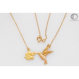 COLLIER COLIBRIS HIBISCUS.Or 750/1000