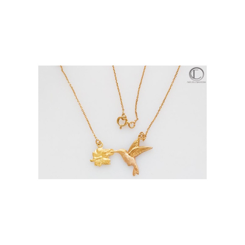 COLLIER COLIBRIS HIBISCUS.Or 750/1000