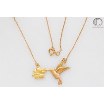 COLLIER COLIBRIS HIBISCUS.Or 750/1000