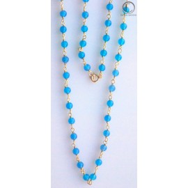 COLLIER AGATHE BLEU. OR 750/1000.