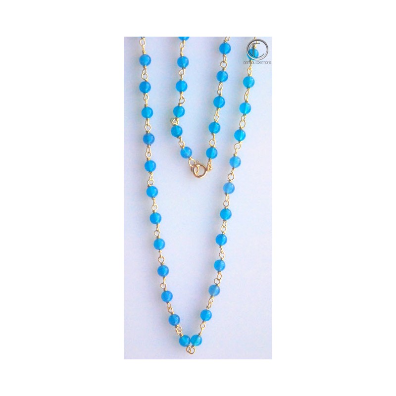 COLLIER AGATHE BLEU. OR 750/1000.