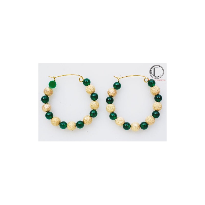 Boucles Pierre Agathe verte 6 mm.Or 750/1000.