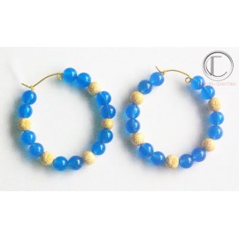 Boucles  Créoles  AGAHTE BLEU.ALTERNEES BOULES OR .Or 750/1000.