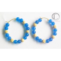 Boucles  Créoles  AGAHTE BLEU.ALTERNEES BOULES OR .Or 750/1000.