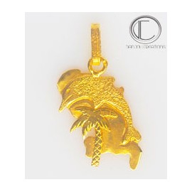 PENDENTIF CARTE  /Dauphin/cocotier.Or 750/1000