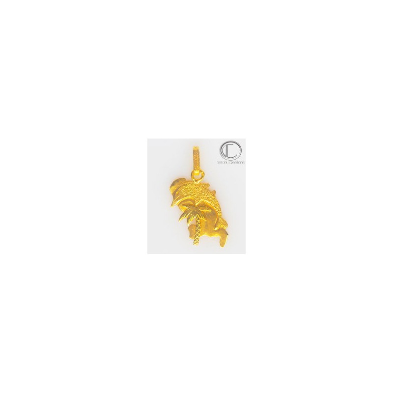 PENDENTIF CARTE  /Dauphin/cocotier.Or 750/1000