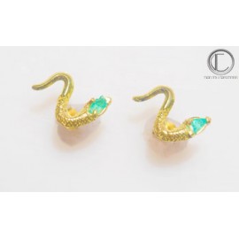 Boucles serpent d' eden.Emeraude brut. Or 750/1000