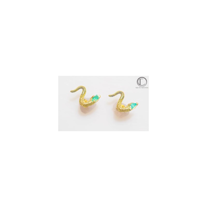 Boucles serpent d' eden.Emeraude brut. Or 750/1000