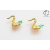 Boucles serpent d' eden.Emeraude brut. Or 750/1000