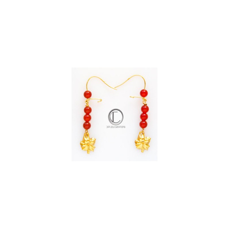 Boucles Pendants Cornaline hibiscus.or 750/1000.