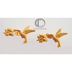 boucles doreilles colibri-hibiscus.Or 750/1000