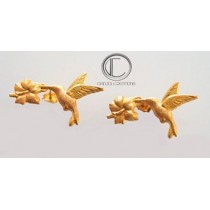 boucles doreilles colibri-hibiscus.Or 750/1000