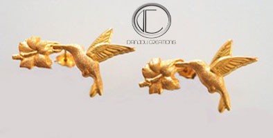 hummingbird-hibiscus earrings.Gold 750/1000