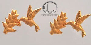 Pendientes colibrí-balisier.Oro 750/1000
