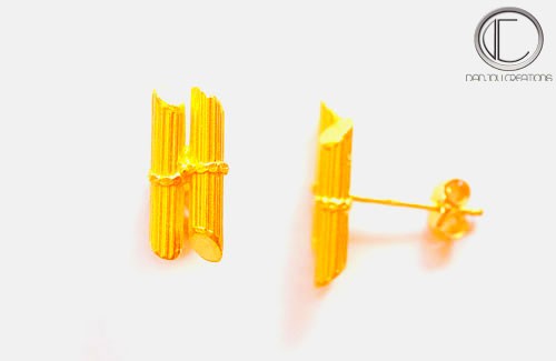 Pendientes de caña de azúcar en oro de 18 quilates